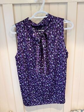 White House Black Market Purple Sleeveless Tie-Neck in back Camisole